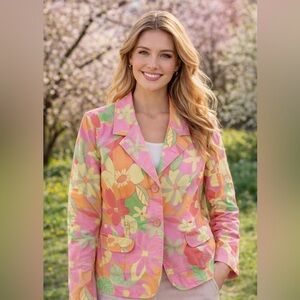 Sigrid Olsen Pink, Yellow & Green Floral Blazer